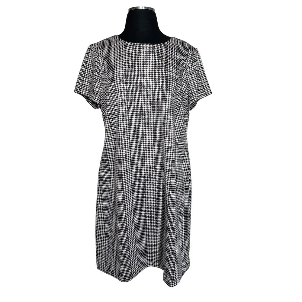 Calvin Klein Houndstooth Sheath Dress Knee Length Short Sleeve Career Sz 14 New